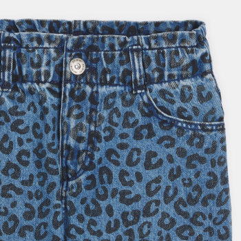 بنطلون جينز مطبوع عليه صورة فهد، أزرق اللون، للفتيات